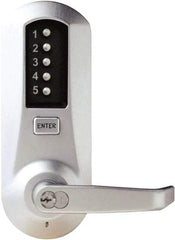 Kaba Access - Combination Entry Lever Lockset with Key Override - 2-3/4" Back Set, No Cylinder, Zamak3, Satin Chrome Finish - Industrial Tool & Supply