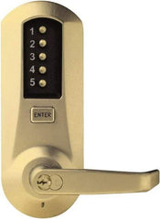 Kaba Access - Pushbutton Lock with Interchangeable Core Lever Lockset for 1-3/4 to 2-1/4" Thick Doors - 2-3/4" Back Set, 6 or 7 Pin Length Best & Compatible (Core Not Included) Cylinder, Satin Brass Finish - Industrial Tool & Supply