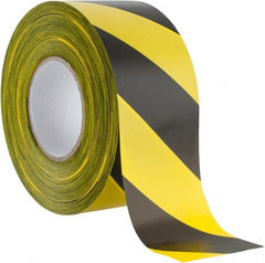 PRO-SAFE - 1000 Ft. Long x 3 Inch Wide Roll, Polyethylene, Black and Yellow, Barricade and Flagging Tape - Industrial Tool & Supply
