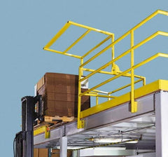 FabEnCo - Powder Coated Carbon Steel Rail Safety Gate - Fits 113W x 42H" Clear Opening, 1-1/2" Wide x 80" Door Height, 244 Lb, Yellow - Industrial Tool & Supply
