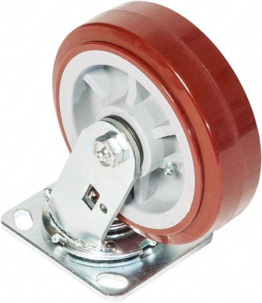 Greenlee - 6" Diam x 2" Wide x 7-1/2" OAH Top Plate Mount Swivel Caster - Polyurethane over Polyolefin, 900 Lb Capacity, 2-3/4 x 3-1/2" Plate - Industrial Tool & Supply