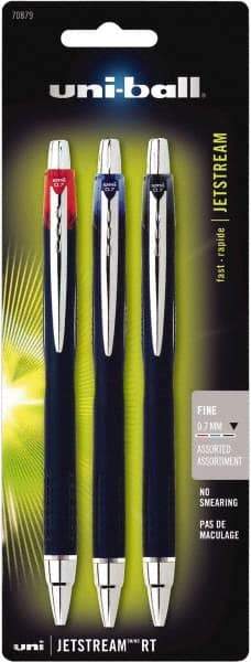 Uni-Ball - Roller Ball 0.7mm Retractable Pen - Black, Red & Blue - Industrial Tool & Supply