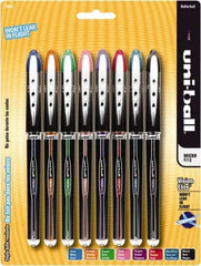 Uni-Ball - Roller Ball 0.8mm Stick Pen - Black, Blue, Black, Blue, Green, Orange, Pink, Purple & Red - Industrial Tool & Supply