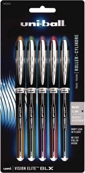 Uni-Ball - Roller Ball 0.5mm Stick Pen - Brown & Black, Green & Black, Purple & Black, Red & Black, Blue & Black - Industrial Tool & Supply