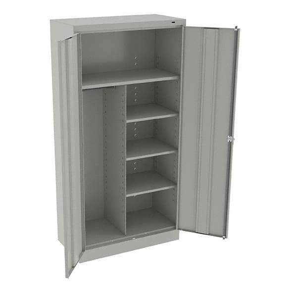 Tennsco - 6 Shelf Combination Storage Cabinet - Steel, 36" Wide x 18" Deep x 72" High, Light Gray - Industrial Tool & Supply
