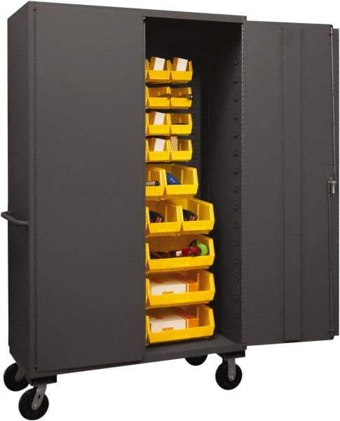 Durham - 42 Bin Mobile Storage Cabinet - Steel, 48" Wide x 24" Deep x 80" High, Yellow - Industrial Tool & Supply