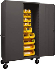 Durham - 42 Bin Mobile Storage Cabinet - Steel, 48" Wide x 24" Deep x 80" High, Yellow - Industrial Tool & Supply
