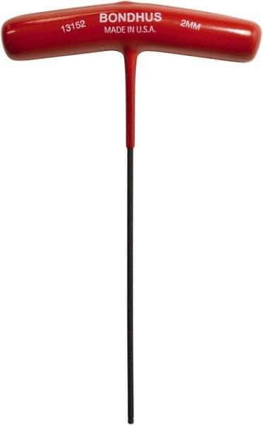 Bondhus - 2mm Hex, T-Handle Cushion Grip, Hex Key - 5-29/32" OAL, Protanium High Torque Steel, Metric System of Measurement - Industrial Tool & Supply
