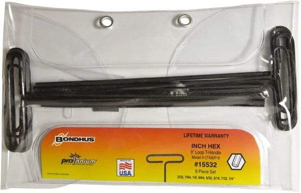 Bondhus - T-Handle Hex Key Set - Hex Range 3/32 to 1/4", Protanium High Torque Steel - Industrial Tool & Supply