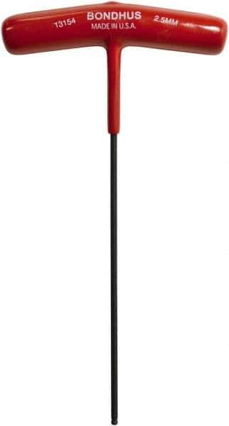 Bondhus - 2.5mm Hex, T-Handle Cushion Grip, Ball End Hex Key - 172mm OAL, Protanium High Torque Steel, Metric System of Measurement - Industrial Tool & Supply