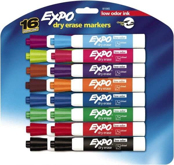 Expo - Assorted Colors, Low Odor Chisel Tip 16 Pack Dry Erase Markers - For Use with Dry Erase Marker Boards - Industrial Tool & Supply