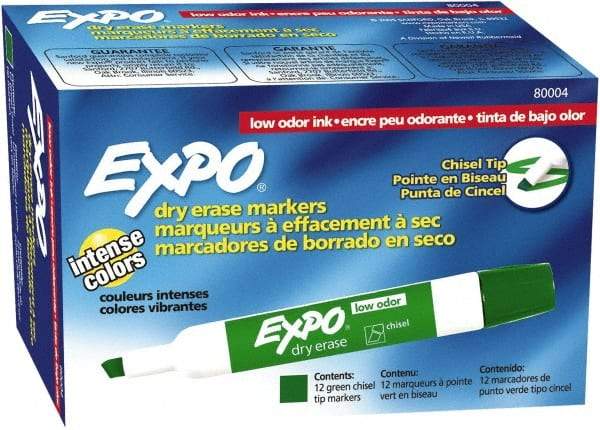 Expo - Green Low Odor Chisel Tip 12 Pack Dry Erase Markers - For Use with Dry Erase Marker Boards - Industrial Tool & Supply