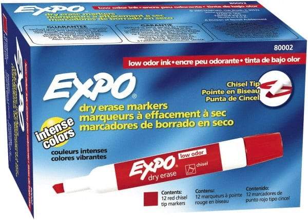 Expo - Red Low Odor Chisel Tip 12 Pack Dry Erase Markers - For Use with Dry Erase Marker Boards - Industrial Tool & Supply