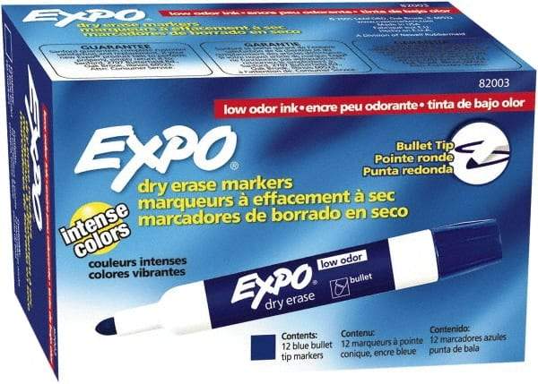 Expo - Blue Low Odor Bullet Tip 12 Pack Dry Erase Markers - For Use with Dry Erase Marker Boards - Industrial Tool & Supply