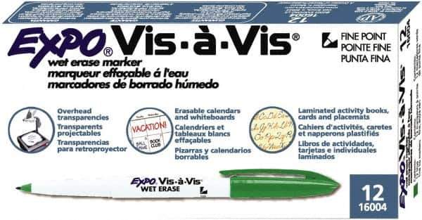 Expo - Green Fine Tip 12 Pack Wet Erase Markers - For Use with Dry Erase Marker Boards - Industrial Tool & Supply