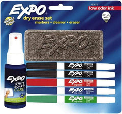 Expo - Red, Blue, Green & 2 Black Low Odor Fine Tip 5 Pack Dry Erase Markers - Includes 3 oz Cleaning Fluid & Eraser, For Use with Dry Erase Marker Boards - Industrial Tool & Supply