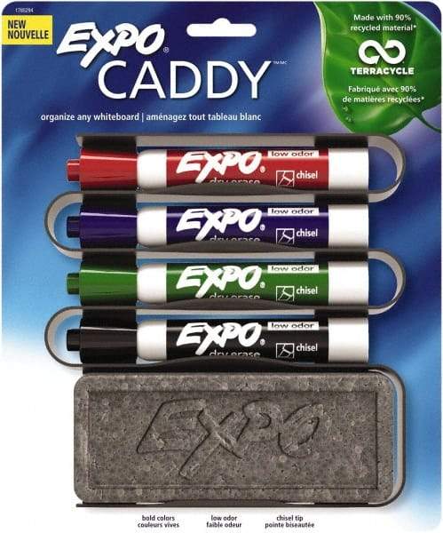 Expo - Red, Black, Blue & Green Low Odor Chisel Tip Markers 4 Pack Dry Erase Markers - Includes Eraser & Caddy Organizer, For Use with Dry Erase Marker Boards - Industrial Tool & Supply