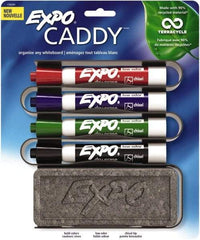 Expo - Red, Black, Blue & Green Low Odor Chisel Tip Markers 4 Pack Dry Erase Markers - Includes Eraser & Caddy Organizer, For Use with Dry Erase Marker Boards - Industrial Tool & Supply