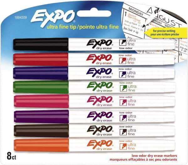 Expo - Black, Blue, Brown, Green, Orange, Pink, Purple & Red Low Odor Ultra Fine Tip 8 Pack Dry Erase Markers - For Use with Dry Erase Marker Boards - Industrial Tool & Supply