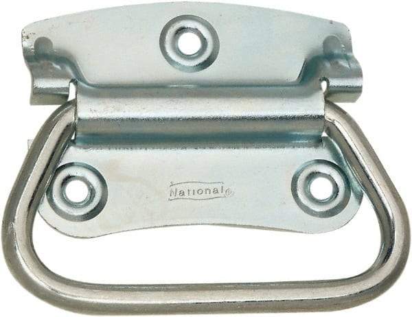 National Mfg. - 2-3/4" Wide Plate x 2" High Plate, 2" Bail ID, #0, Steel Chest Handle - #6 Screw, 3.35" Wide x 2.74" High, 0.165" Mounting Hole Diam, Zinc Plated, 4 Holes - Industrial Tool & Supply