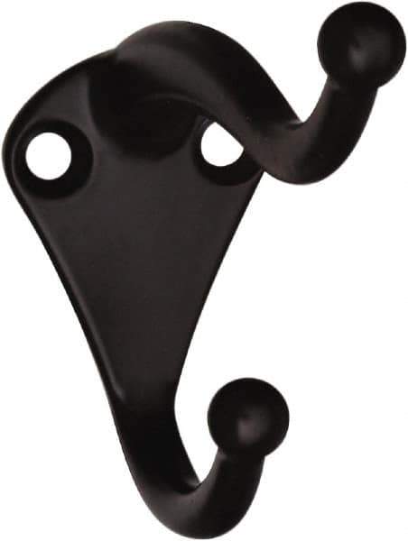 National Mfg. - 1" Wide x 2" High x 0.11" Thick, Double Coat & Hat Hook - 2-3/4" Projection, Oil Rubbed Bronze - Industrial Tool & Supply