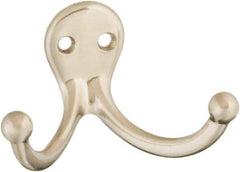 National Mfg. - 2" Wide x 1" High x 0.11" Thick, Double Prong Robe Hook - 1-3/4" Projection, Satin Nickel - Industrial Tool & Supply