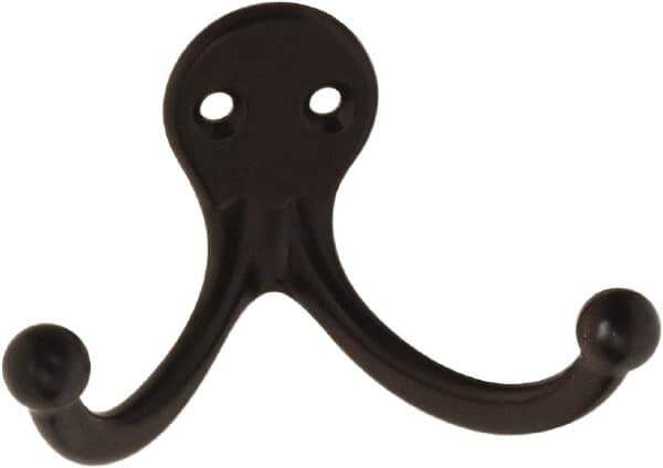 National Mfg. - 2" Wide x 1" High x 0.11" Thick, Double Prong Robe Hook - 1-3/4" Projection, Oil Rubbed Bronze - Industrial Tool & Supply