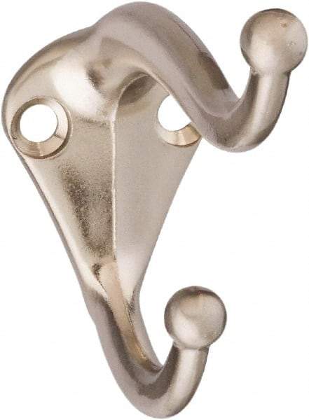 National Mfg. - 1" Wide x 2" High x 0.11" Thick, Double Coat & Hat Hook - 2-3/4" Projection, Satin Nickel - Industrial Tool & Supply