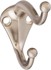 National Mfg. - 1" Wide x 2" High x 0.11" Thick, Double Coat & Hat Hook - 2-3/4" Projection, Satin Nickel - Industrial Tool & Supply