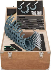 Mitutoyo - 0 to 12" Range, 23 Piece Mechanical Outside Micrometer Set - 0.0001" Graduation, 0.00010, 0.00015, 0.00020, 0.00025" Accuracy, Ratchet-Friction Thimble, Carbide Face - Industrial Tool & Supply