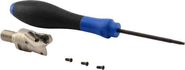 Seco - 3/4" Cut Diam, 0.027" Max Depth, M10 Modular Connection Indexable High-Feed End Mill - Screw Holding Method, 218.19-100 Insert, R217.21 Toolholder, Through Coolant - Industrial Tool & Supply