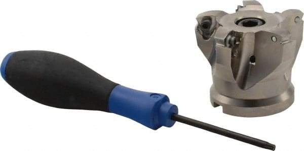 Seco - 5 Inserts, 2-1/2" Cutter Diam, 0.08" Max Depth of Cut, Indexable High-Feed Face Mill - 3/4" Arbor Hole Diam, 0.32" Keyway Width, 2" High, 218.19-160.. Inserts - Industrial Tool & Supply