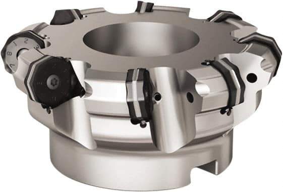 Seco - 8 Inserts, 5.311" Cutter Diam, 0.0787" Max Depth of Cut, Indexable High-Feed Face Mill - 1.5748" Arbor Hole Diam, 0.6457" Keyway Width, 2.4803" High, R220.21 Toolholder, ON.. 09.. Inserts - Industrial Tool & Supply