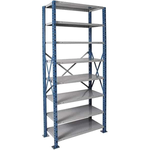 Hallowell - 8 Shelf Starter Extra Heavy-Duty Open Steel Shelving - 1 Lb Capacity, 36" Wide x 123" High x 24" Deep, Blue/Platinum - Industrial Tool & Supply