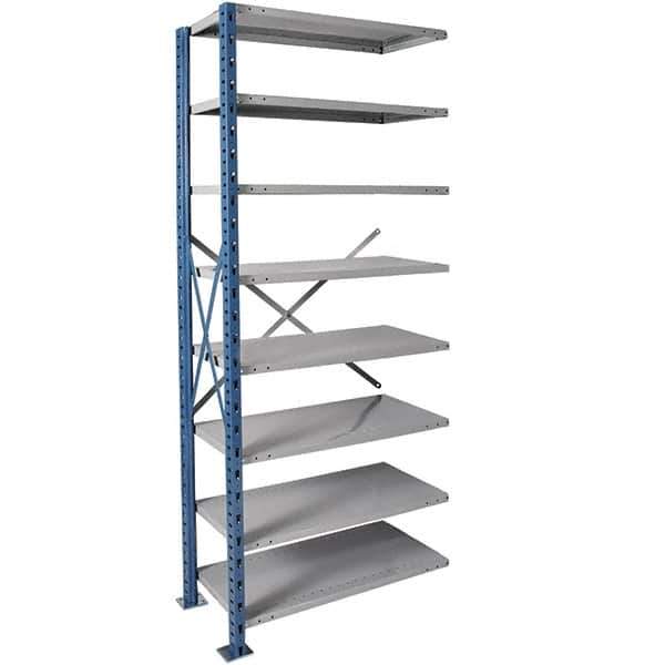 Hallowell - 8 Shelf Add-On Heavy-Duty Open Steel Shelving - 450 Lb Capacity, 48" Wide x 87" High x 18" Deep, Blue/Platinum - Industrial Tool & Supply