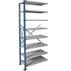 Hallowell - 8 Shelf Add-On Heavy-Duty Open Steel Shelving - 800 Lb Capacity, 36" Wide x 87" High x 24" Deep, Blue/Platinum - Industrial Tool & Supply