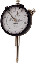 Mitutoyo - 20mm Range, 0-100 Dial Reading, 0.01mm Graduation Dial Drop Indicator - 57mm Dial, 1mm Range per Revolution, 0.004mm Accuracy, Revolution Counter - Industrial Tool & Supply