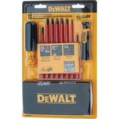 DeWALT - 10 Piece Slotted & Phillips Screwdriver Set - Vinyl Grip Handle, Blade Sizes: Width 3/16, 1/4 & 1/8, Bit Sizes: Philips #0 to #2, Tip Thickness: 1/8, 3/16 & 1/4, Comes in Tool Roll - Industrial Tool & Supply