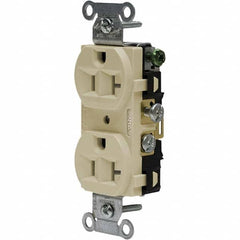Hubbell Wiring Device-Kellems - 125V 20A NEMA 5-20R Commercial Grade Ivory Straight Blade Duplex Receptacle - Industrial Tool & Supply