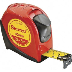 Starrett - 26' x 1" Yellow Blade Tape Measure - 1/16" & 1mm Graduation, S9 Graduation Style, Red Case - Industrial Tool & Supply