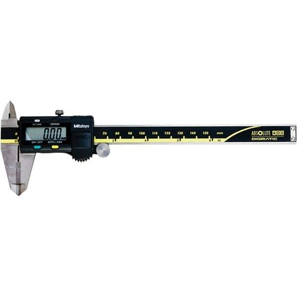 Mitutoyo - 0 to 6" Range 0.01mm Resolution, Electronic Caliper - Steel with 40mm Carbide-Tipped Jaws, 0.001" Accuracy, SPC Output - Industrial Tool & Supply
