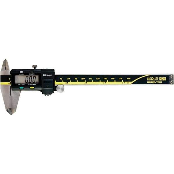 Mitutoyo - 0 to 6" Range 0.01mm Resolution, Electronic Caliper - Steel with 40mm Carbide-Tipped Jaws, 0.001" Accuracy, SPC Output - Industrial Tool & Supply