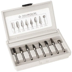 Cle-Line - 8 Piece, 1/4" Shank Burr Set - Solid Carbide, Multiple Head Shapes - Industrial Tool & Supply