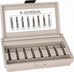 Cle-Line - 8 Piece, 1/4" Shank Burr Set - Solid Carbide, Multiple Head Shapes - Industrial Tool & Supply