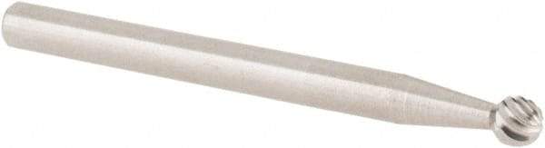 Cle-Line - 1/8" Cut Diam, 1/8" Shank Diam, Ball Head Single Cut Burr - Carbide, 1/8" LOC, 1-1/2" OAL - Industrial Tool & Supply
