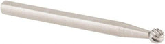 Cle-Line - 1/8" Cut Diam, 1/8" Shank Diam, Ball Head Single Cut Burr - Carbide, 1/8" LOC, 1-1/2" OAL - Industrial Tool & Supply