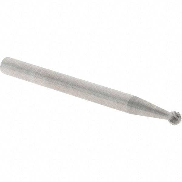 Cle-Line - 3/32" Cut Diam, 1/8" Shank Diam, Ball Head Single Cut Burr - Carbide, 3/32" LOC, 1-1/2" OAL - Industrial Tool & Supply