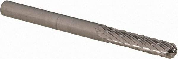 Cle-Line - 1/8" Cut Diam, 1/8" Shank Diam, Cylinder with Radius Head Double Cut Burr - Carbide, Radius End, 9/16" LOC, 1-1/2" OAL - Industrial Tool & Supply