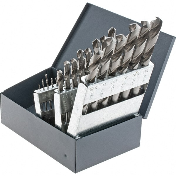 Cle-Line - 1 to 13mm, 118° Point, Bright Finish, High Speed Steel Jobber Length Drill Bit Set - Industrial Tool & Supply