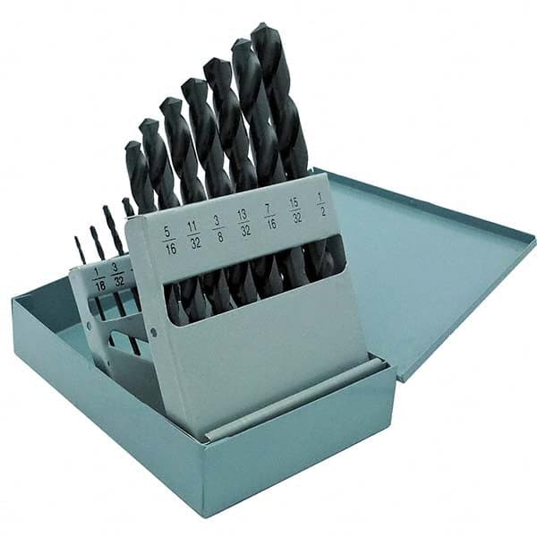Cle-Force - 1/16 to 1/2", 135° Point, Oxide Finish, High Speed Steel Jobber Length Drill Bit Set - Industrial Tool & Supply